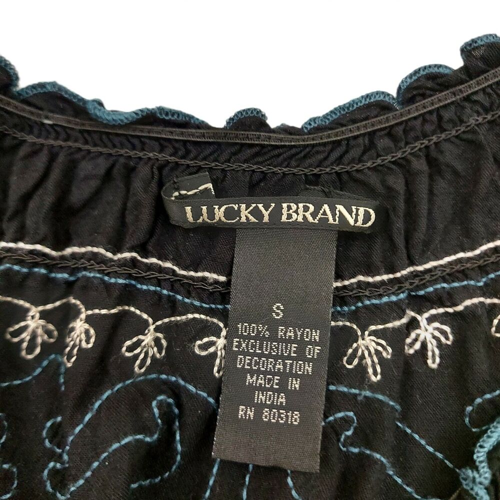 Lucky Brand Shift Dress Womens Small Black Embroidery Bohemian Boho 3/4 Sleeve - Picture 8 of 9